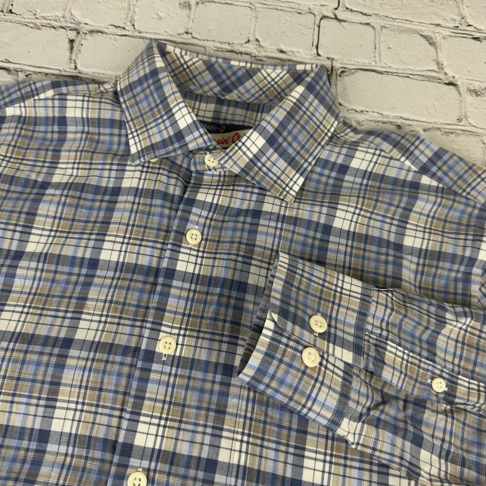 Johnnie-O Mens Medium Long Sleeve Button Down Shirt Blue, Gray Plaid 100%Cotton